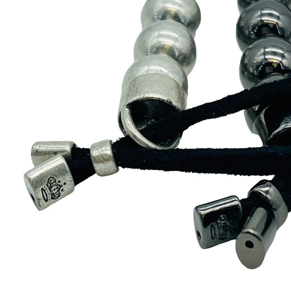 Beaded Bracelets Set Black & Silver Stretchy Adjustable Unisex - Picture 6 of 10